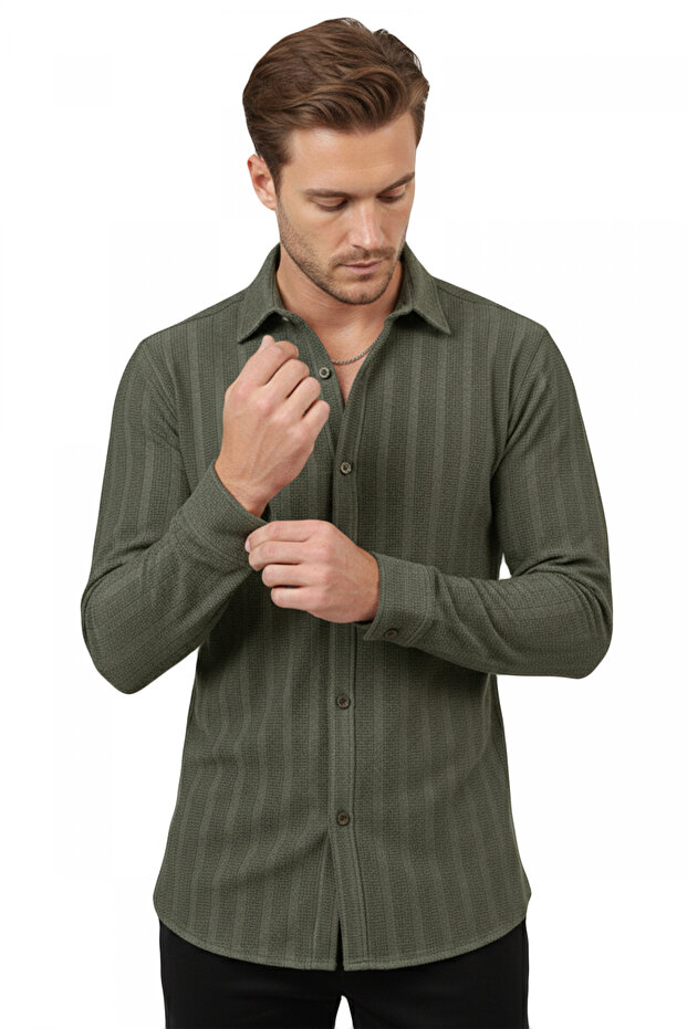Khaki Comfortable Fit Knitted Fabric Lycra Men's Shirt 2602601