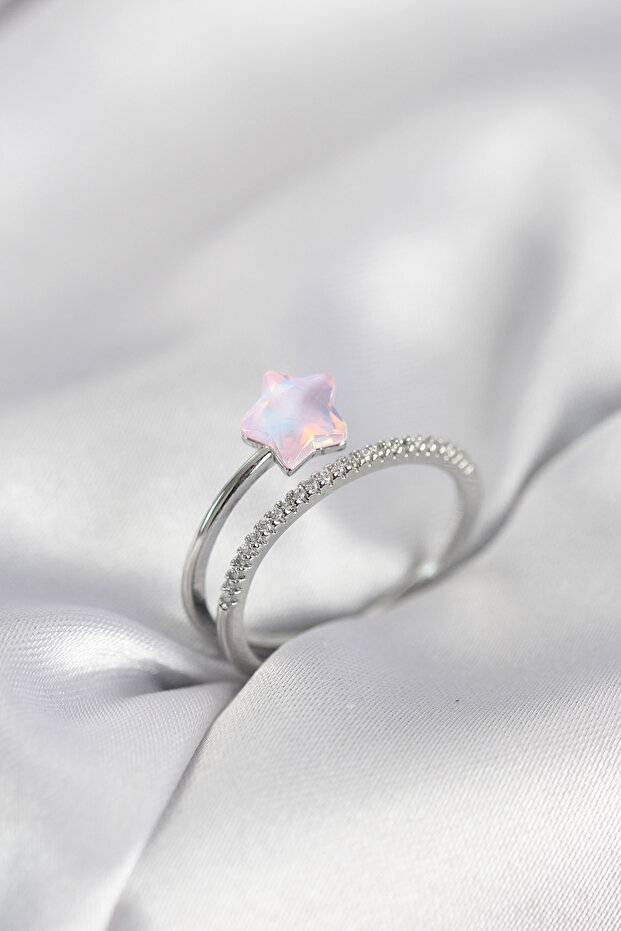 Silver Color Zircon Stone Pink Halley Model Women's Ring