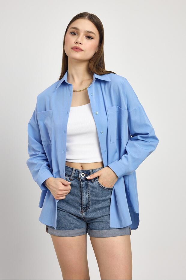 Çift Cepli Oversize Gömlek - 2