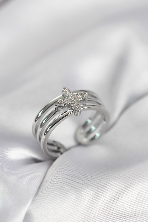 Silver Color Zircon Stone Clover Model Women's Ring