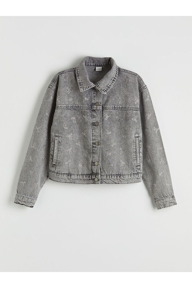 Girl's Jean Jacket with Bow and Stones