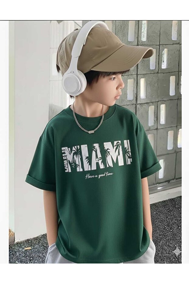 Miami Printed Green Kids T-Shirt