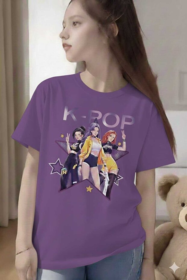 K-Pop Printed Purple Kids T-Shirt