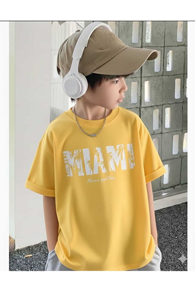 Miami Printed Yellow Kids T-Shirt