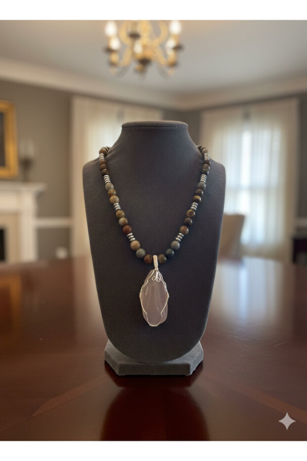 Onyx & Pink Quartz Natural Stone Handmade Necklace
