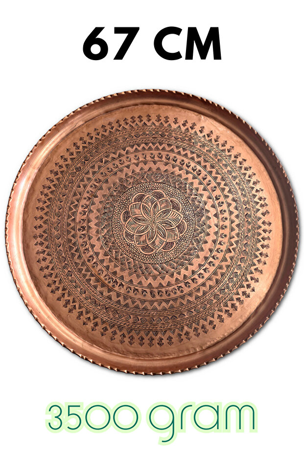 67 cm Hand-Embroidered Authentic Patterned Thick Urfa Copper Tray - Copper-Tps525
