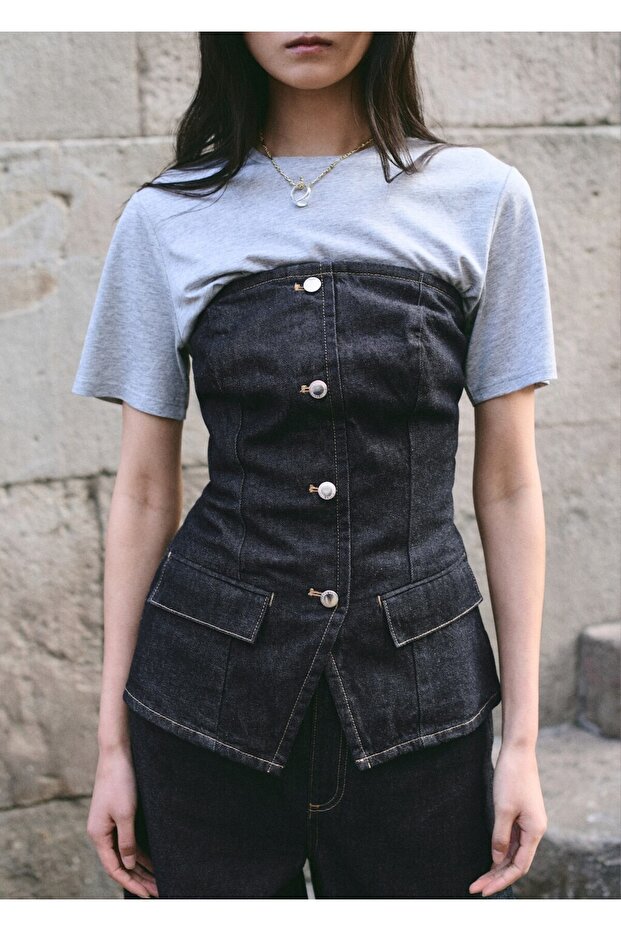 Straplez denim bluz - 1