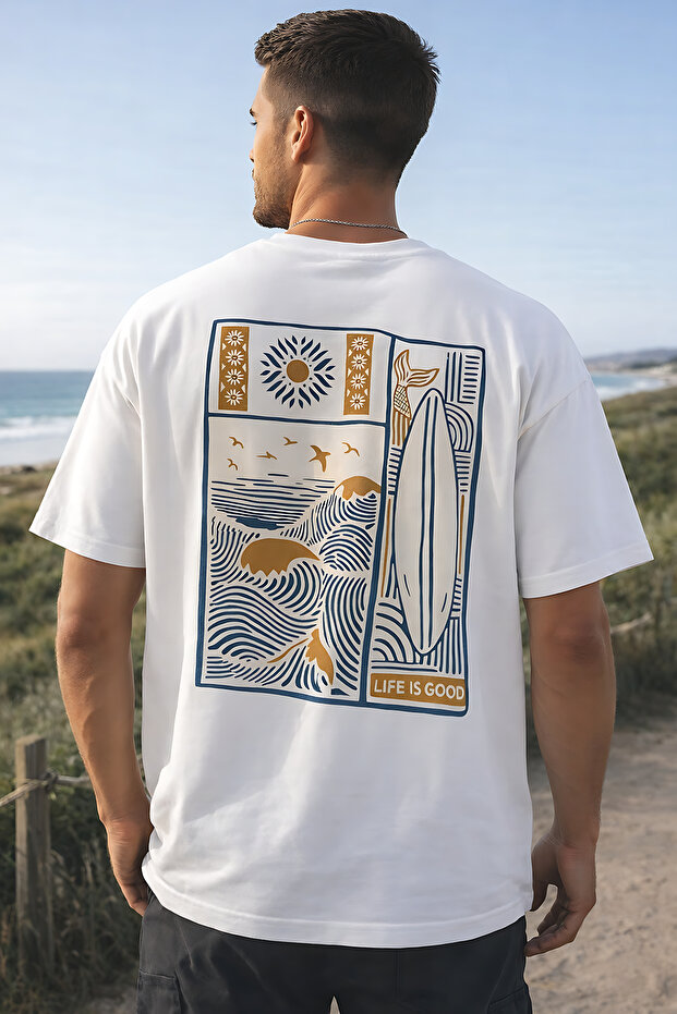 Life Is Good Back Printed Cotton Relaxed Fit Round Neck Unisex T-Shirt