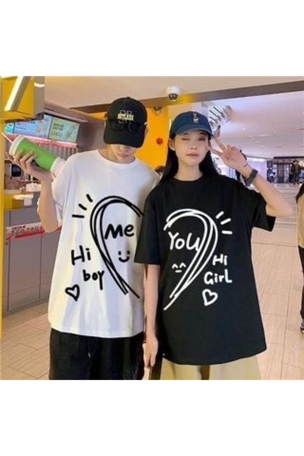 Me and You Printed 2-Piece Oversize T-Shirt Lover's Combination