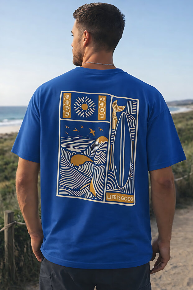 Life Is Good Back Printed Cotton Relaxed Fit Round Neck Unisex T-Shirt