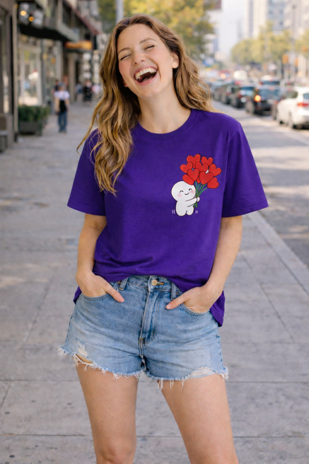 Heart Bouquet Printed Cotton Relaxed Fit Round Neck Unisex T-Shirt