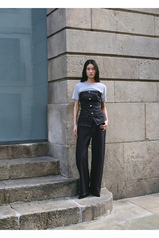 Straplez denim bluz - 2