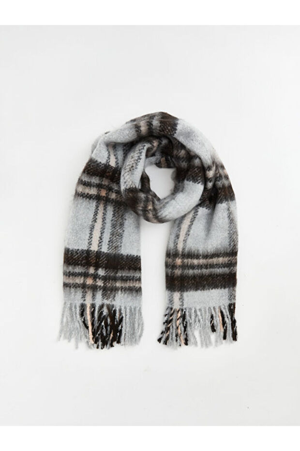 Esvab • Modern & Distinctive Tassel Detailed Checkered Embroidered Women's Scarf