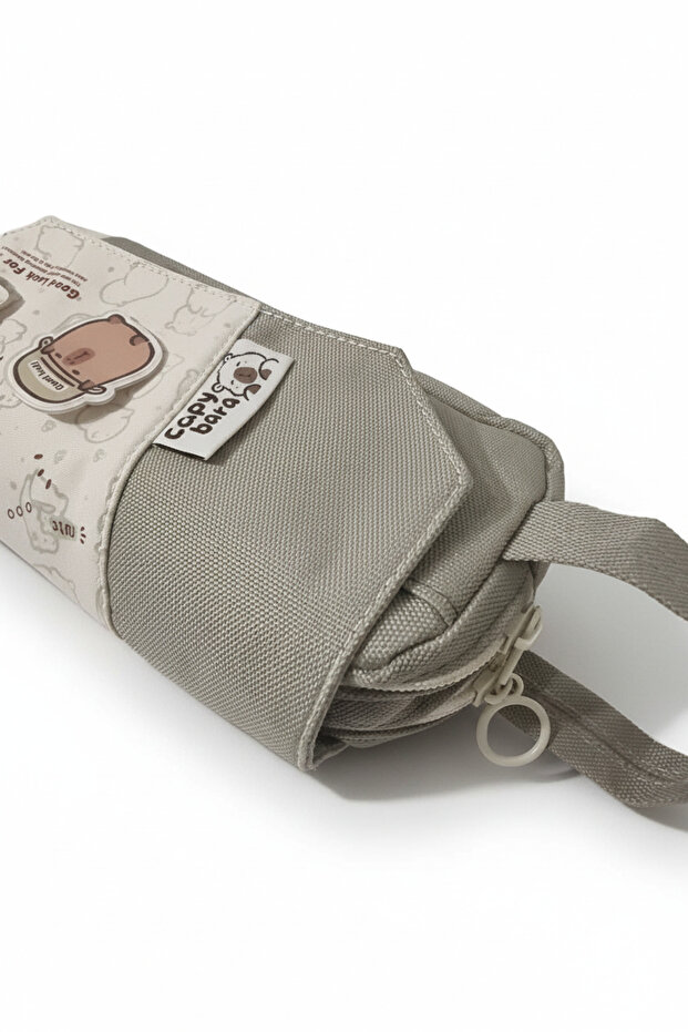 Capybara Patterned Multi-Compartment Stain-Resistant Pen Holder - Pencil Case