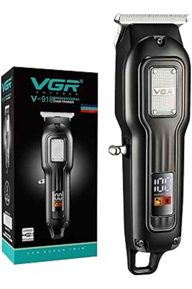 ماكينة تشذيب شعر اللحية الاحترافية V-918 بشفرة على شكل حرف T، مزودة بشاشة عرض رقمية
