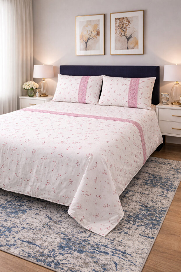 Floral Patterned Double 6-Piece Pique Set 210X230/Pillow 50X70