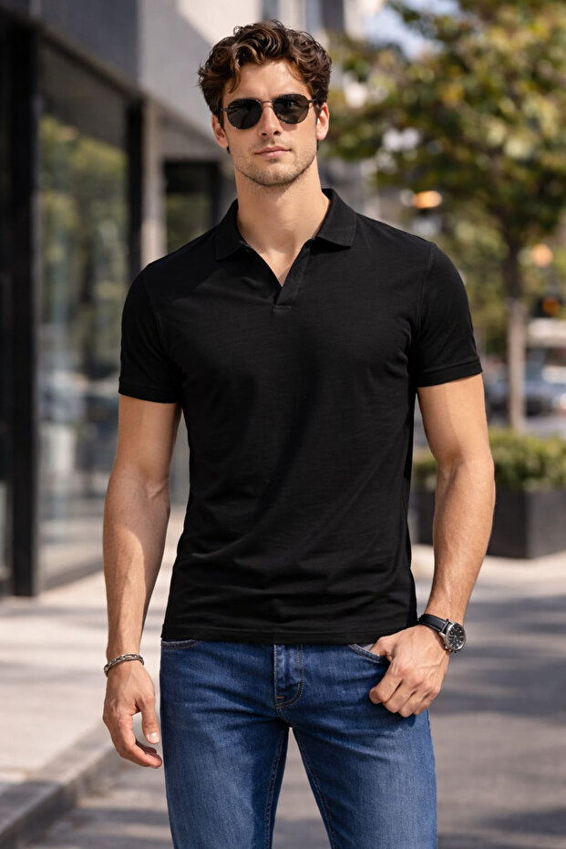 Polo Collar Slim Fit Solid Color Lycra Combed Cotton Flexible Fabric Short Sleeve T-Shirt/Top Men's Clothing