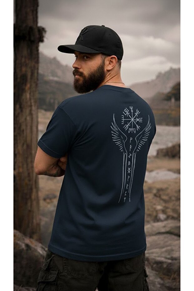 Viking Runic Symbol Printed Oversize Unisex T-Shirt – Premium Back Print, Unisex Nordic Design