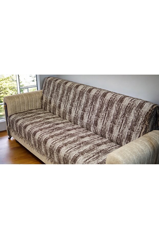 Cotton Sofa Cover - Non-Slip Surface Stain Resistant - Brown - Wall Pattern