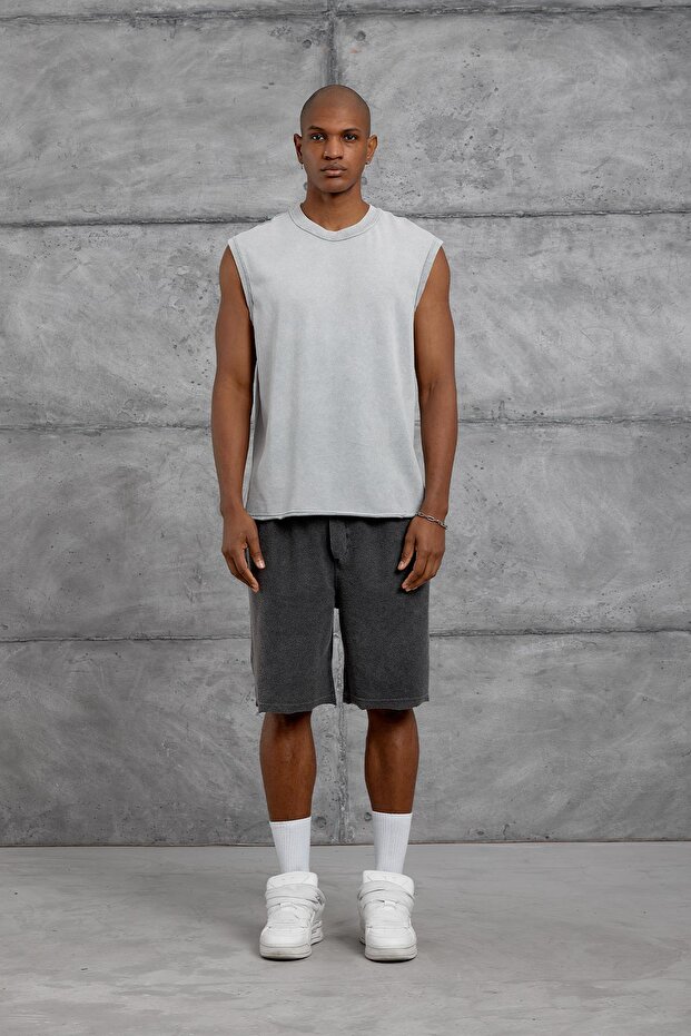 Men's T-Shirt Washable Tank Top Gray Oversize Crew Neck Cotton