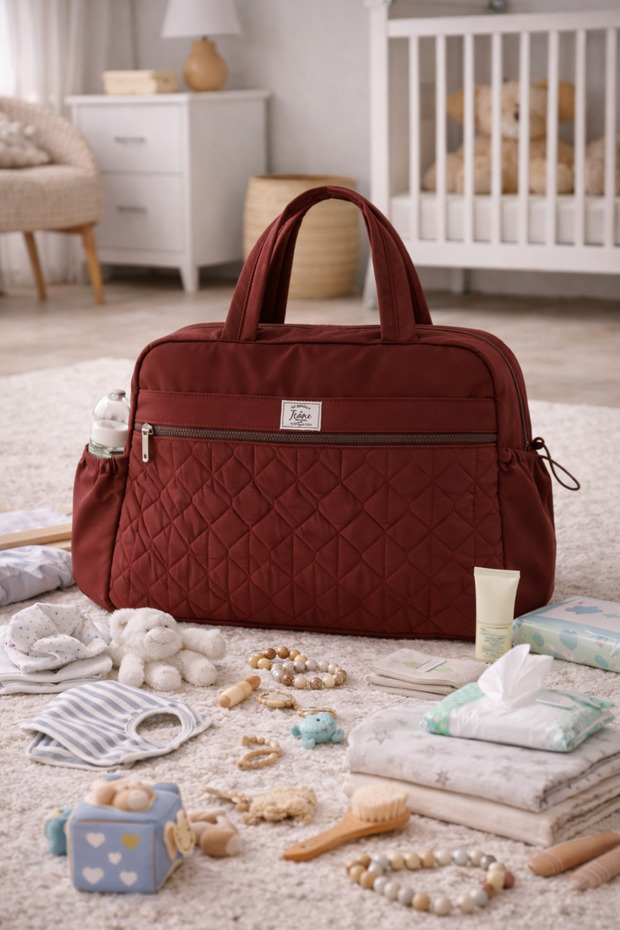 Parachute Fabric, Quilted Pack Mother Baby Bag Pack, Baby Care Bag Pack, Bordo Mother Bag Pack