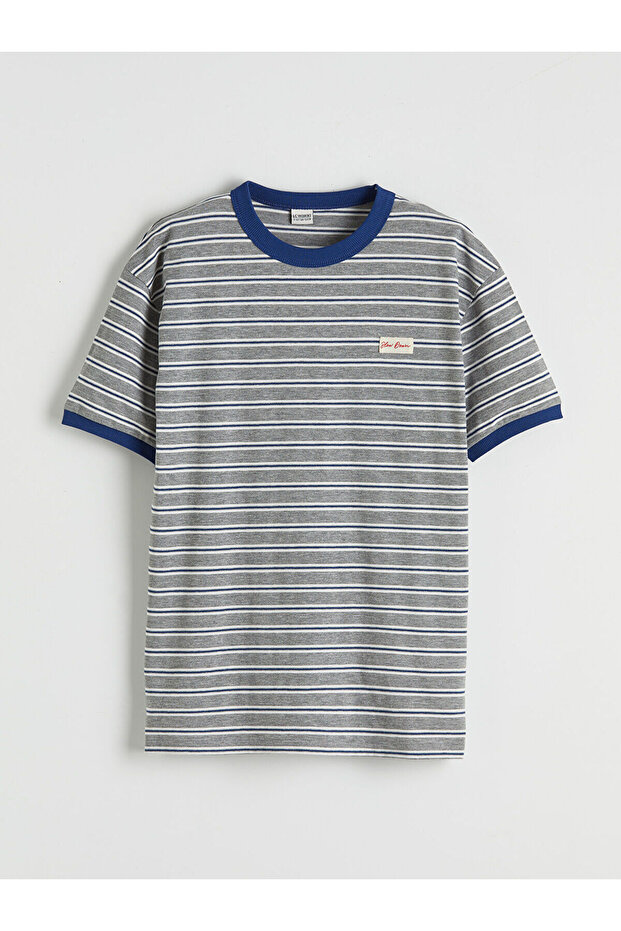 Navy Blue Crew Neck Striped Boys' T-Shirt