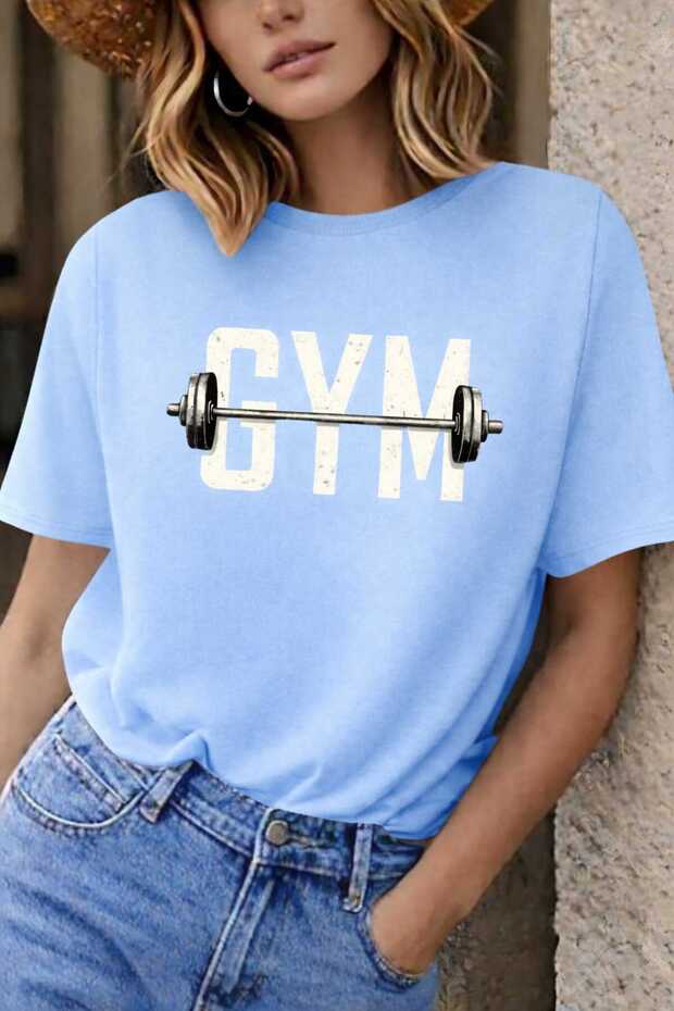 Gym Printed Baby Blue Unisex T-Shirt