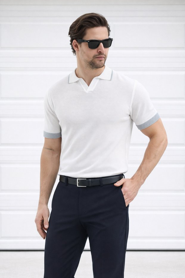 Polo Neck Knitwear Men's Cotton T-Shirt