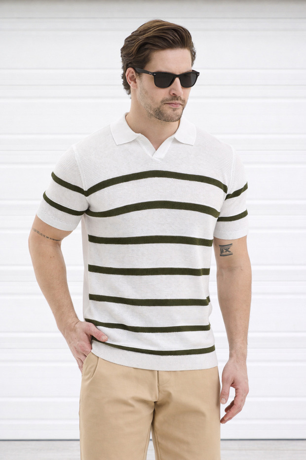 Polo Neck Knitwear Men's Cotton T-Shirt