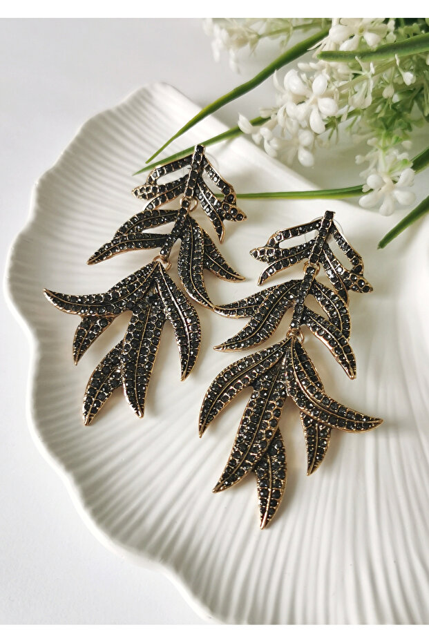 أقراط نوير ليف المتألقة على شكل أوراق الشجر - 1