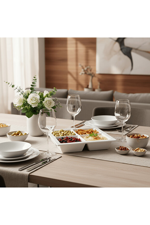 White Ceramic 4-Compartment Square Dish - 2