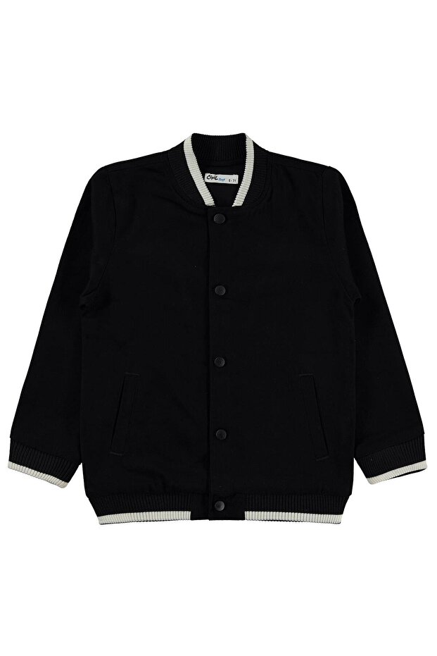 College Ribbed Jacket for Ages 6-9 - Black for Ages 7-8