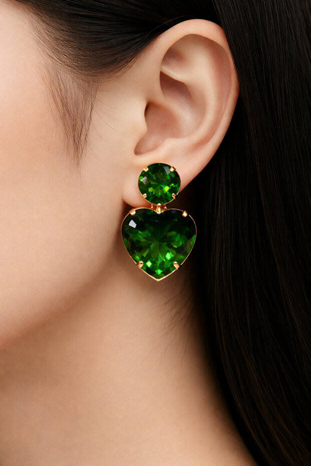 Green stone heart earrings