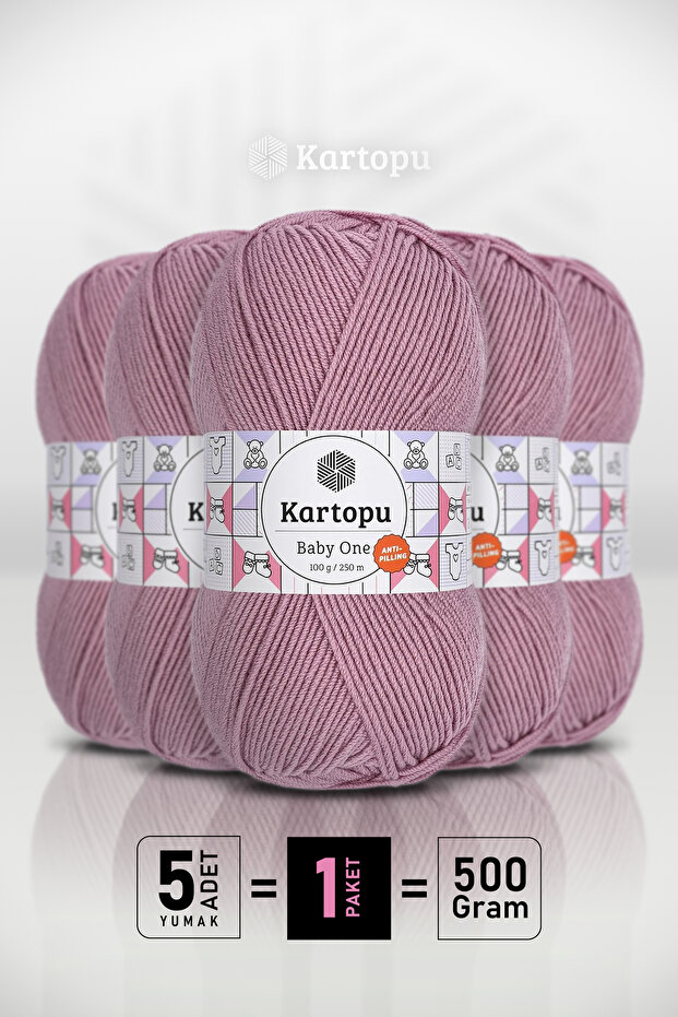 Baby One - Dried Rose (K1763) - 5-Pack X 100Gr/250M - Baby Yarn - Anti-Pilling Non-Pilling Yarn