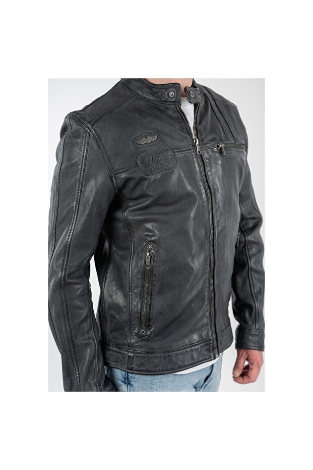 Men's Leather Jacket Anthracite MMPietar - 7