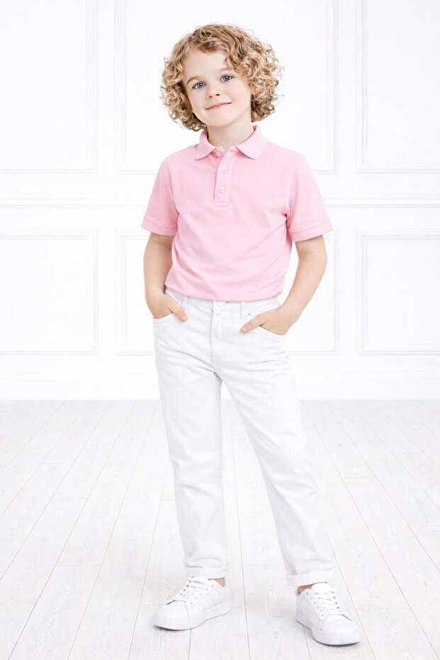 Men's Short Sleeves Polo Collar White Pants