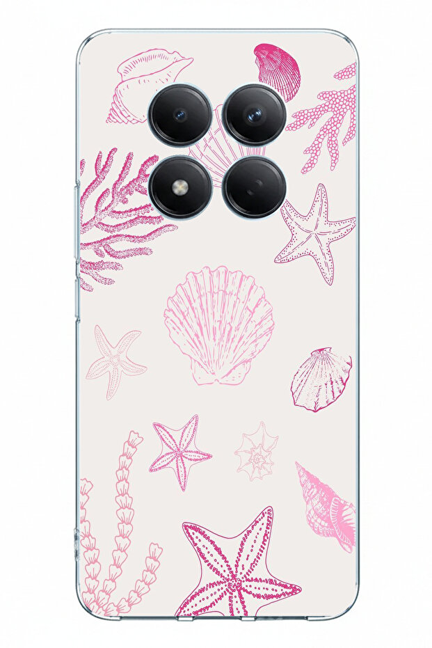 Redmi Note 15 Pro Plus Compatible Pink Starfish and Shell Printed Silicone Case - 1