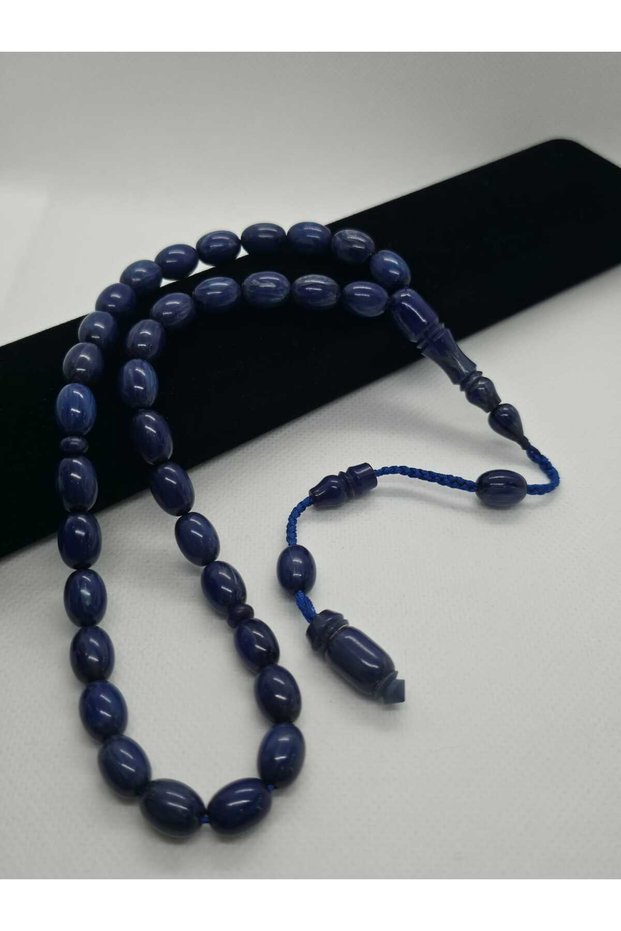 Crimped Amber Natural Stone Blue Colored 33 Habbe System Tassel Rosary Religious Islamic Themed Amber