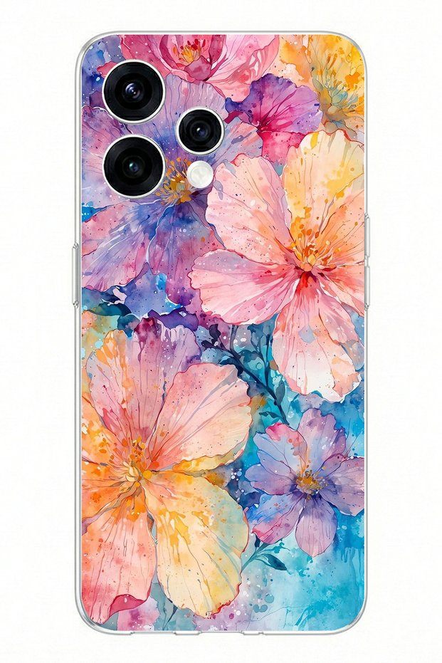 Oppo Reno 15 - Reno 15F Compatible Colorful Flowers Watercolor Printed Silicone Case