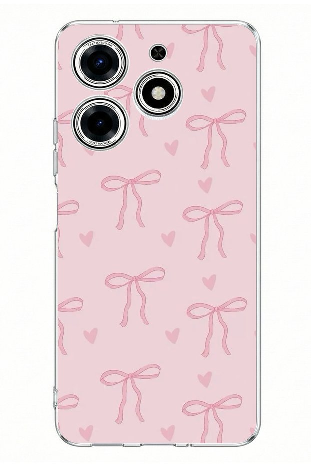 Tecno Spark 10 Pro Compatible Pink Heart Bow Printed Silicone Case