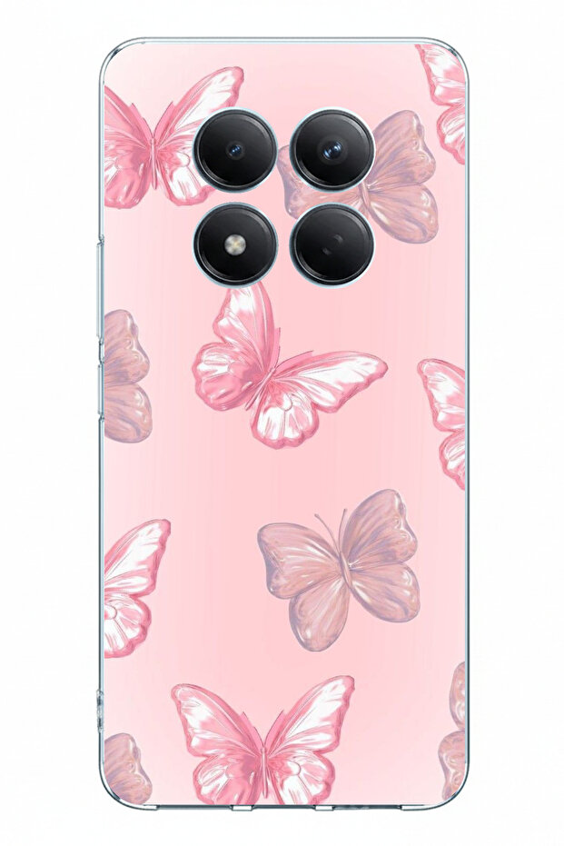 حافظة سيليكون مطبوعة على شكل فراشات وردية متوافقة مع هاتف Redmi Note 15 PRO PLUS - 1