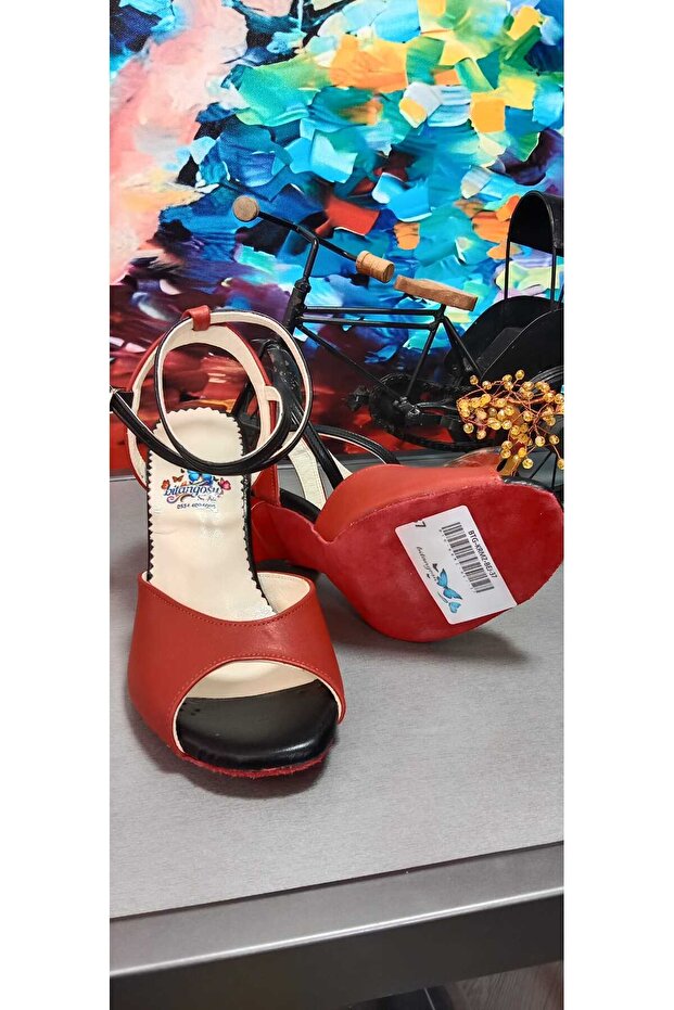 "Red Passion" Tango Dance and Ballroom Shoes 8.5 cm 13 Pont Butterfly Model