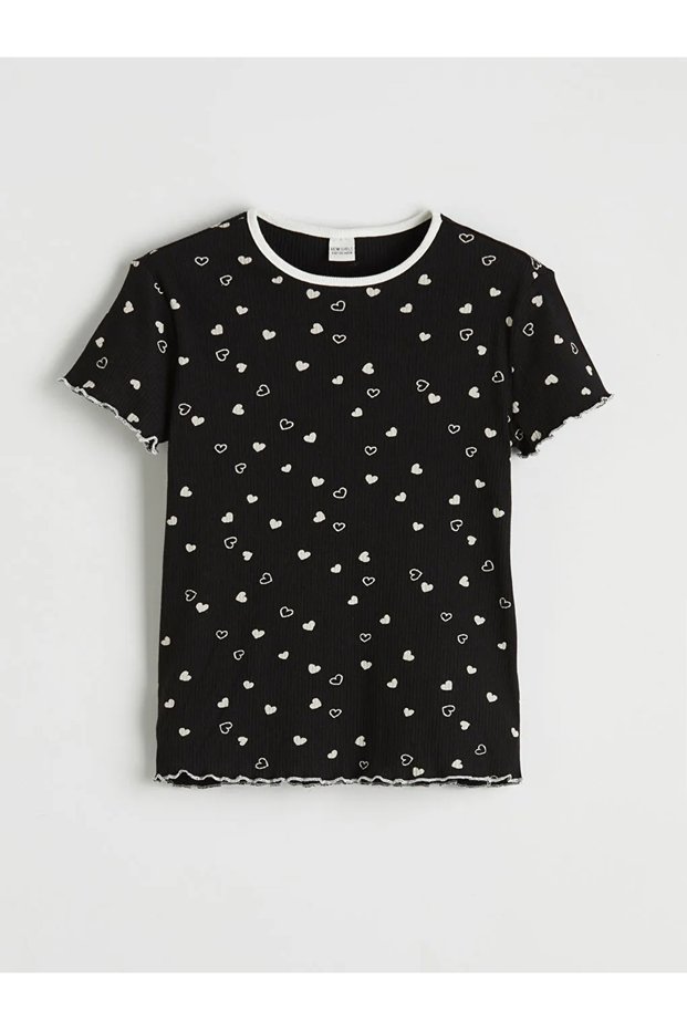 Lcw Kids Black Crew Neck Girls' Shorts Pajama Set