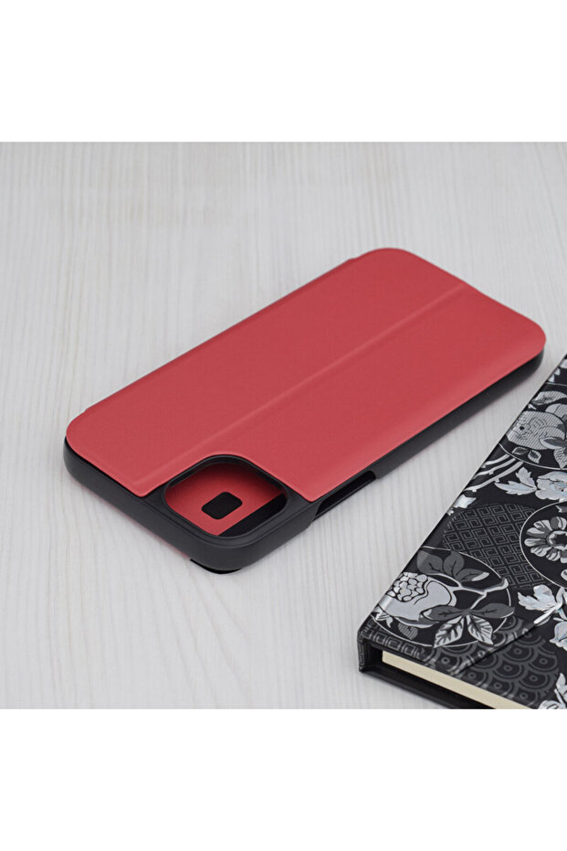 iPhone 15 Plus Leather View Flip Case, Red - 2