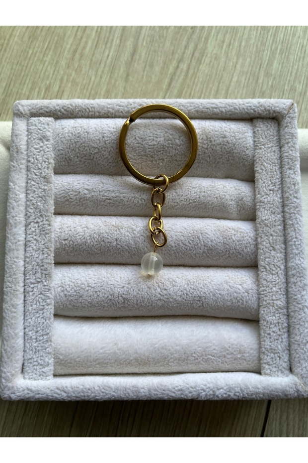 8 mm Selenite Stone Gold Color Keychain