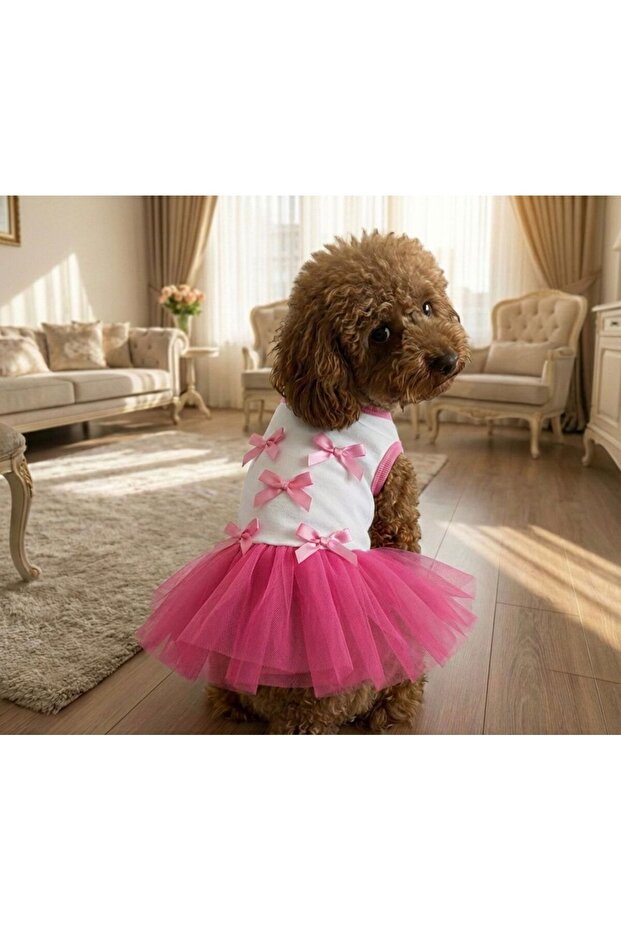 Cat Dog Tutu Dress with Bow Detail