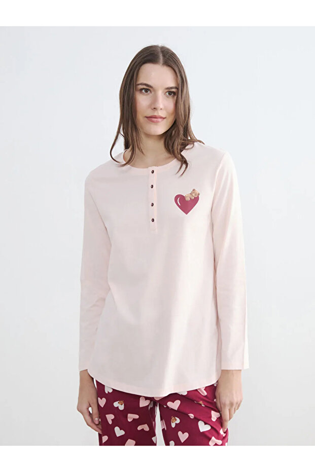 Lcw Dream Red Heart Printed Maternity Pajama Set