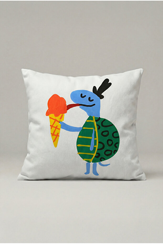 Decorative Cushion Cover with Turtle Eating Ice Cream Figure 090 – Fun Modern Design 45X45 cm