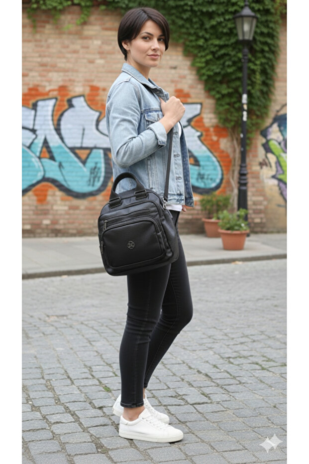 Two-In-One, Three-Zippered, Multi-Compartment, Functional, Multi-Functional Shoulder and Backpack Bag - 6