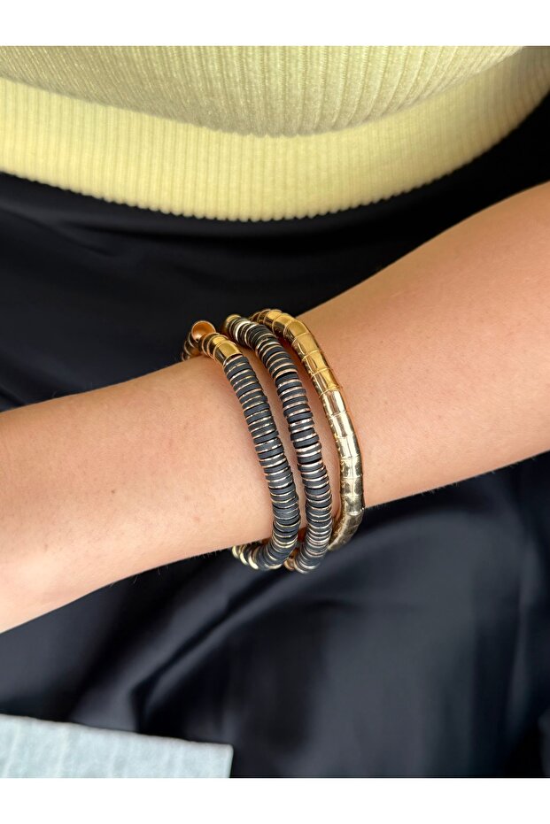Zra Model Elastic Bracelet Set Gold-Black Color